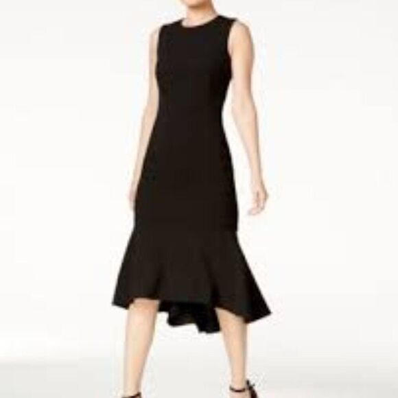 Calvin Klein High-Low Midi Dress Black Sleeveless Size 8 - Picture 1 of 7